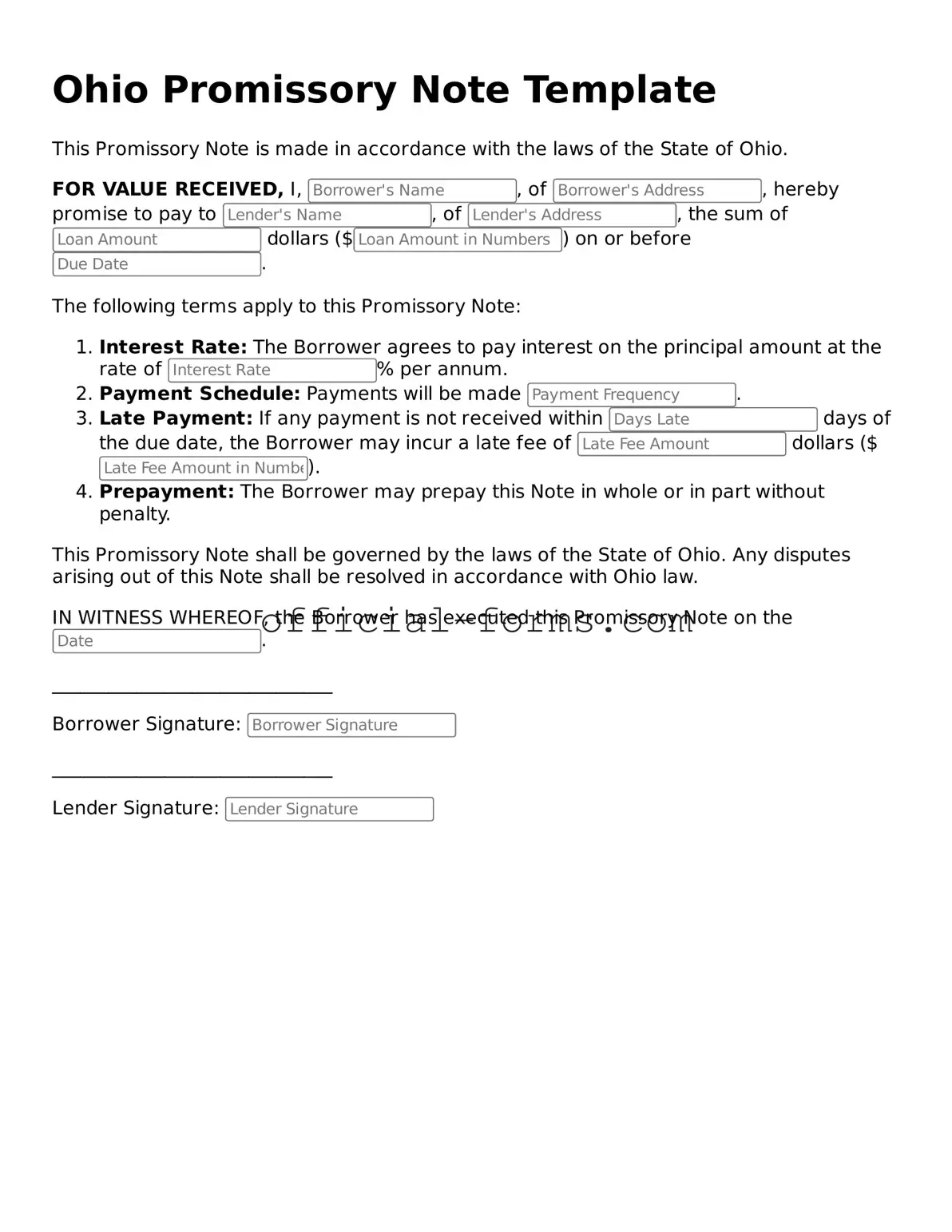 Official Ohio Promissory Note Document