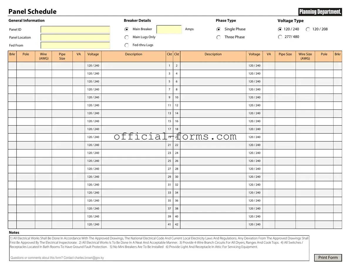 Blank Electrical Panel Schedule Form