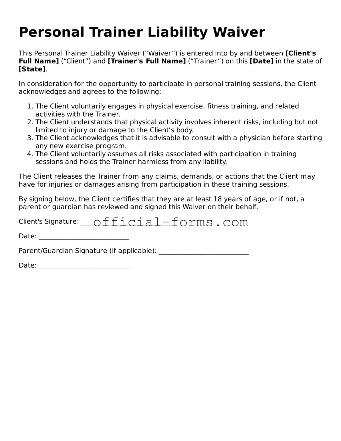 Attorney-Verified Personal Trainer Liability Waiver Template