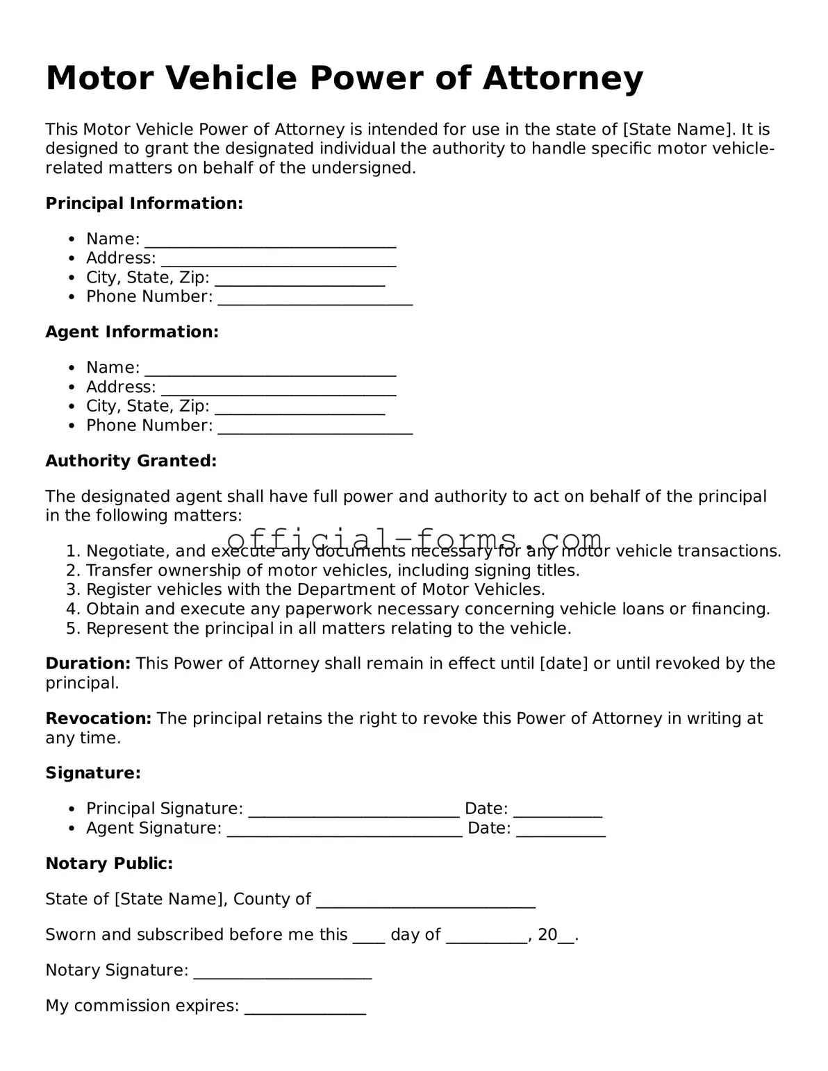 Attorney-Verified Motor Vehicle Power of Attorney Template