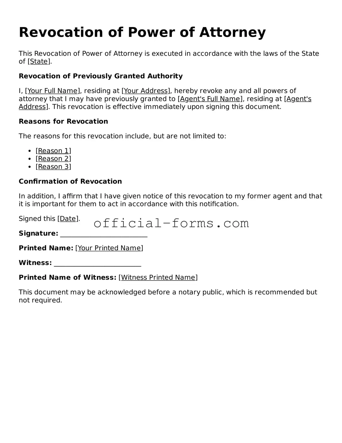 Attorney-Verified Revocation of Power of Attorney Template