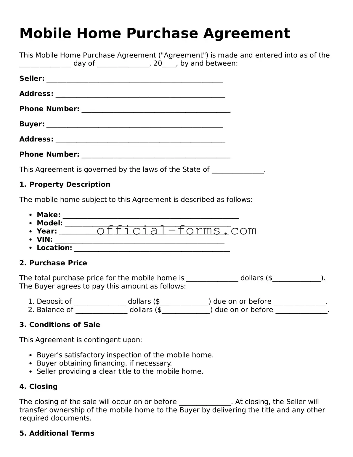 Attorney-Verified Mobile Home Purchase Agreement Template