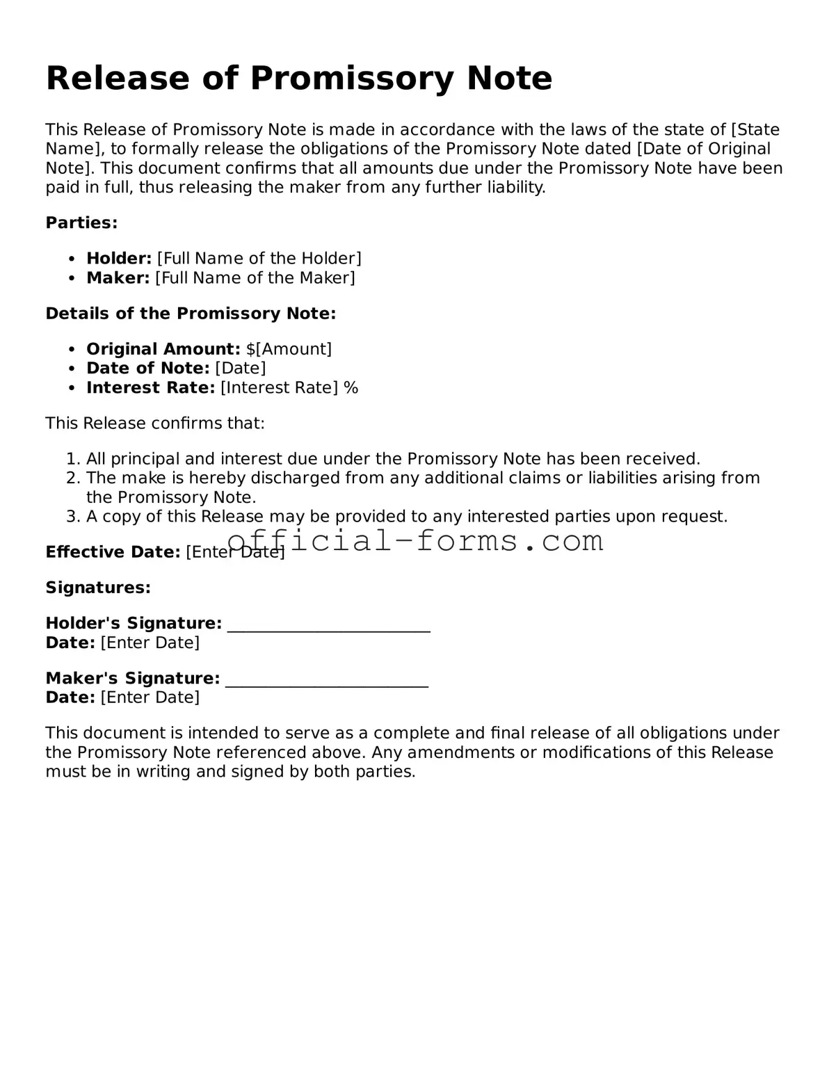 Attorney-Verified Release of Promissory Note Template