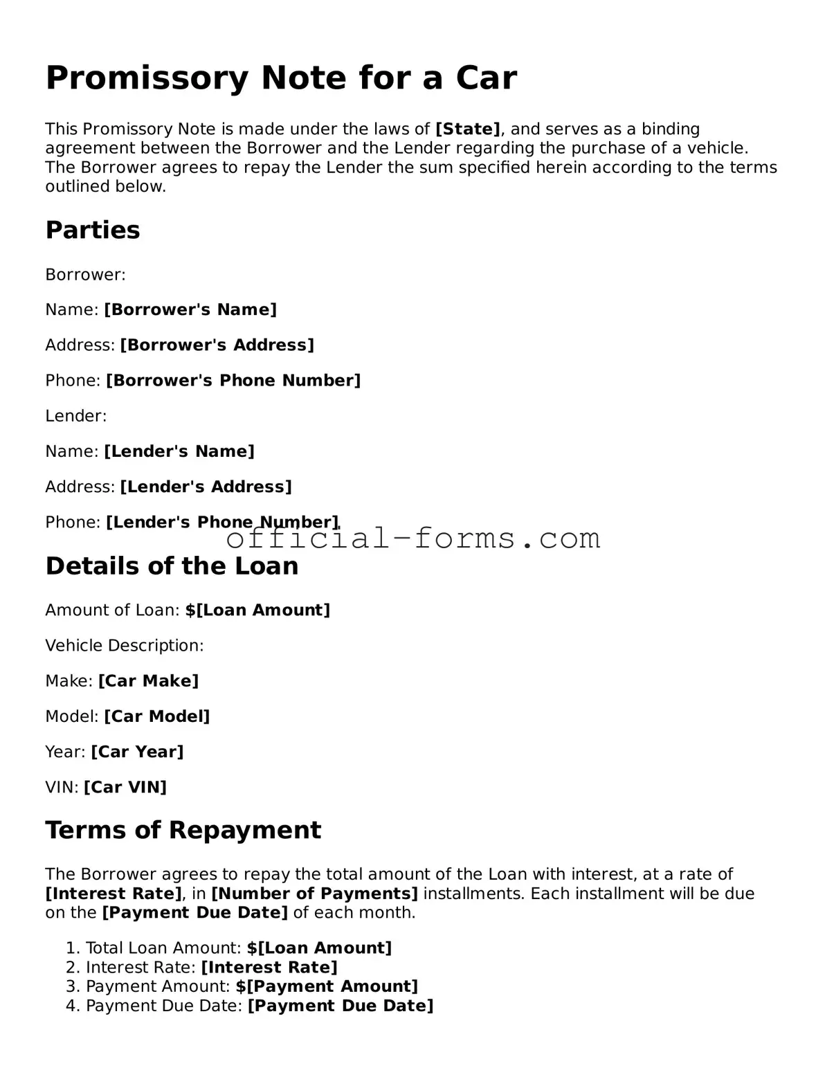 Attorney-Verified Promissory Note for a Car Template