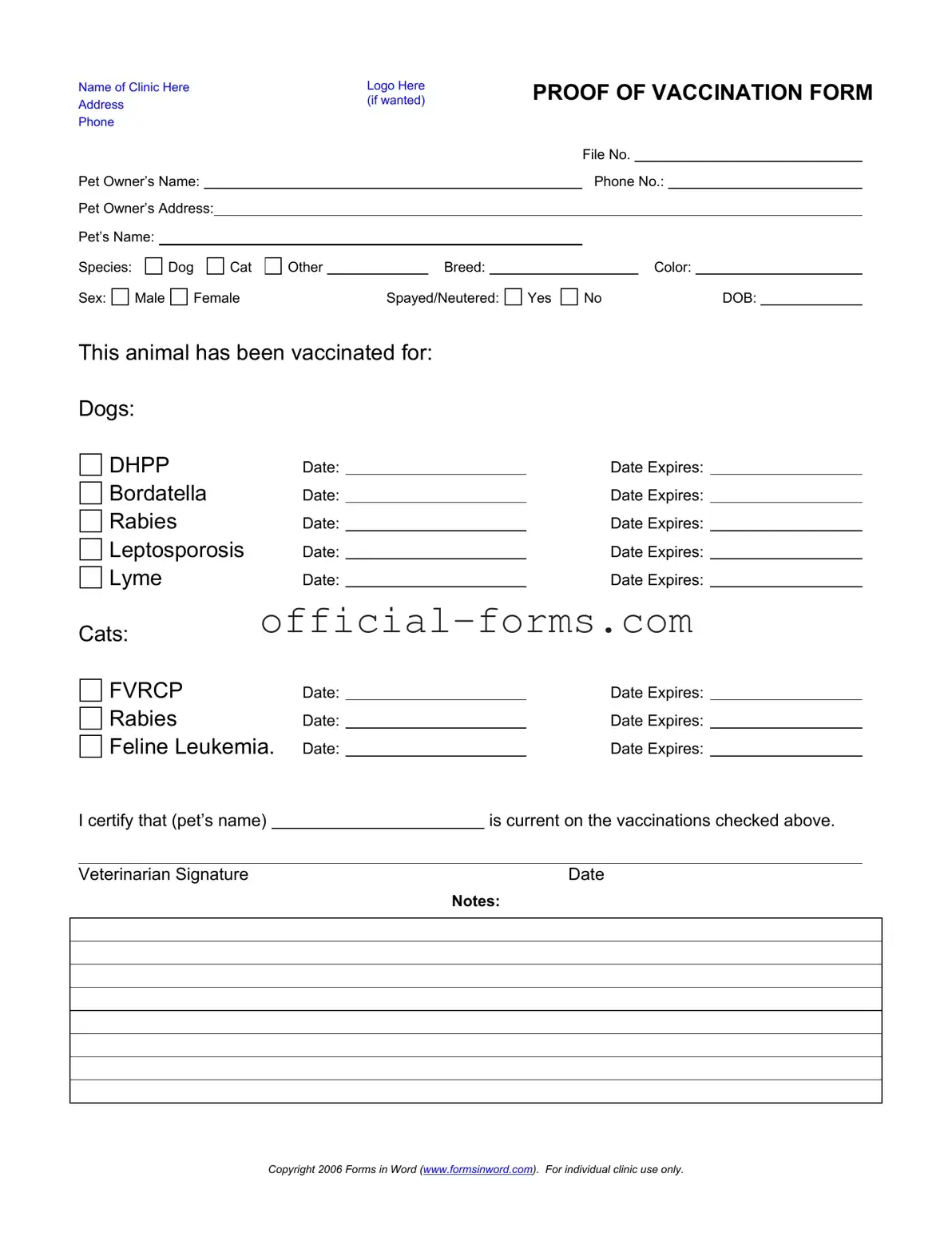 Blank Proof Of Vaccination Dog Form