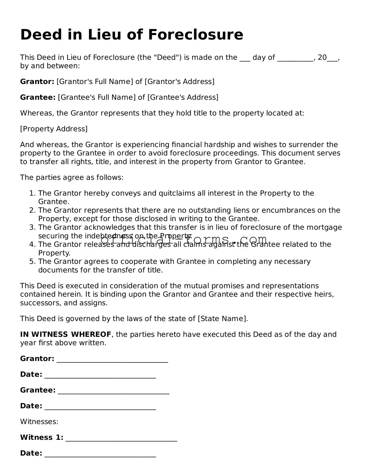 Attorney-Verified Deed in Lieu of Foreclosure Template