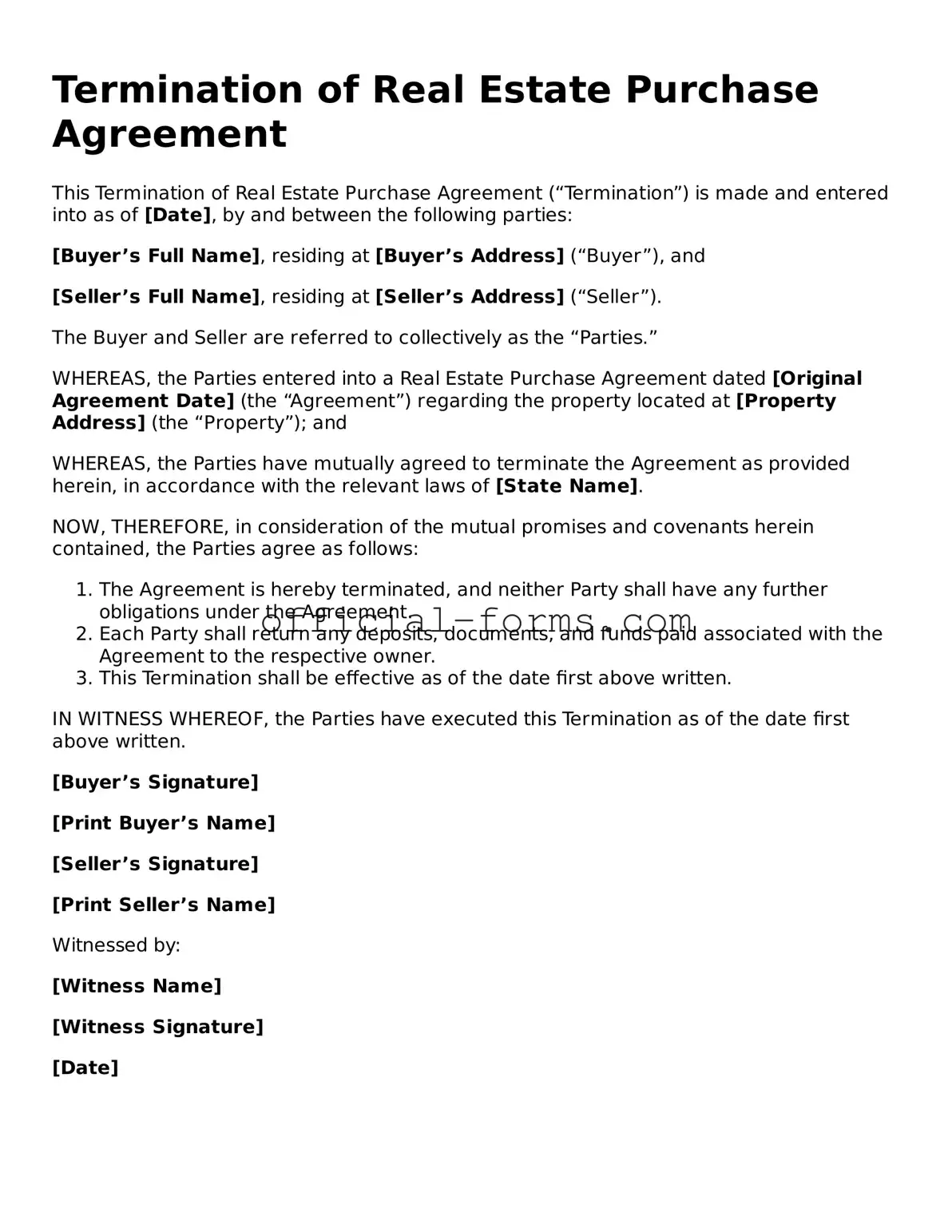 Attorney-Verified Termination of Real Estate Purchase Agreement Template