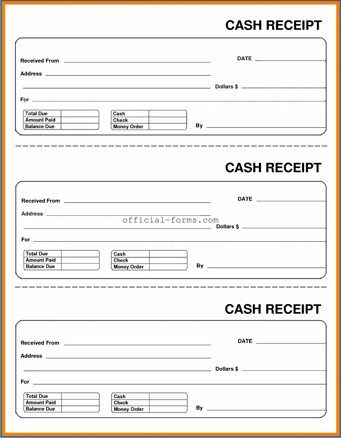 Blank Cash Receipt Form