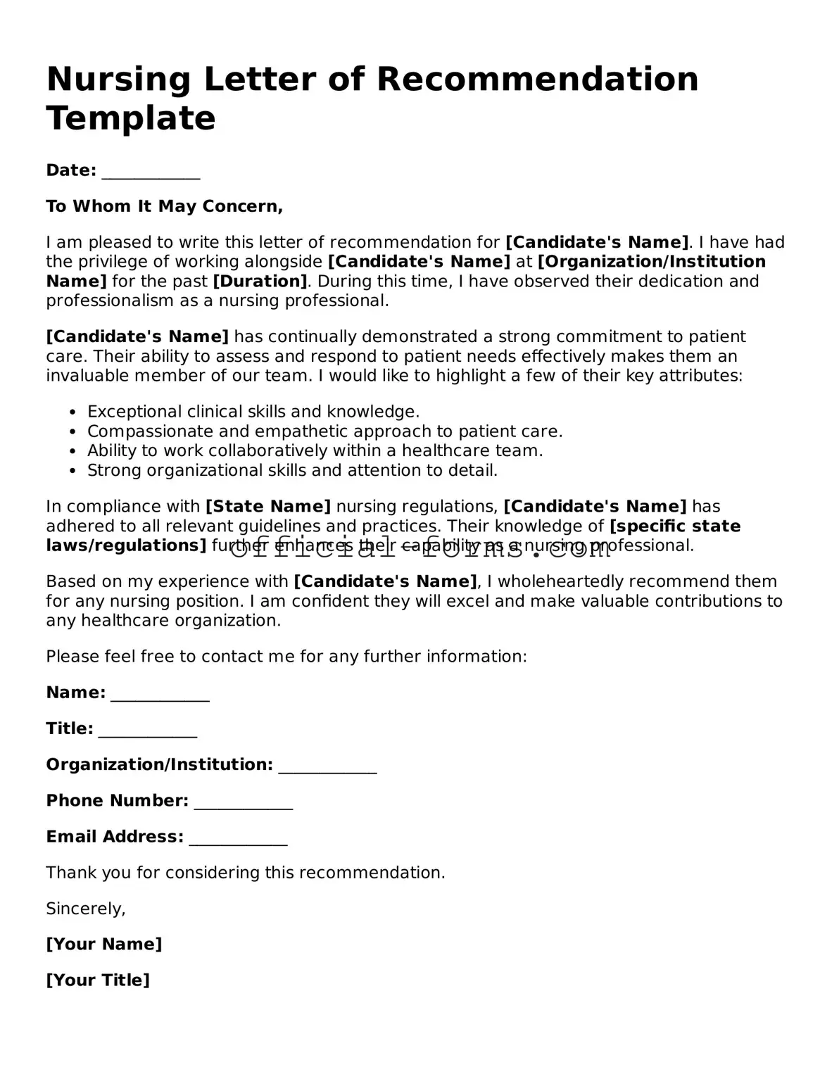 Attorney-Verified Nursing Letter of Recommendation Template