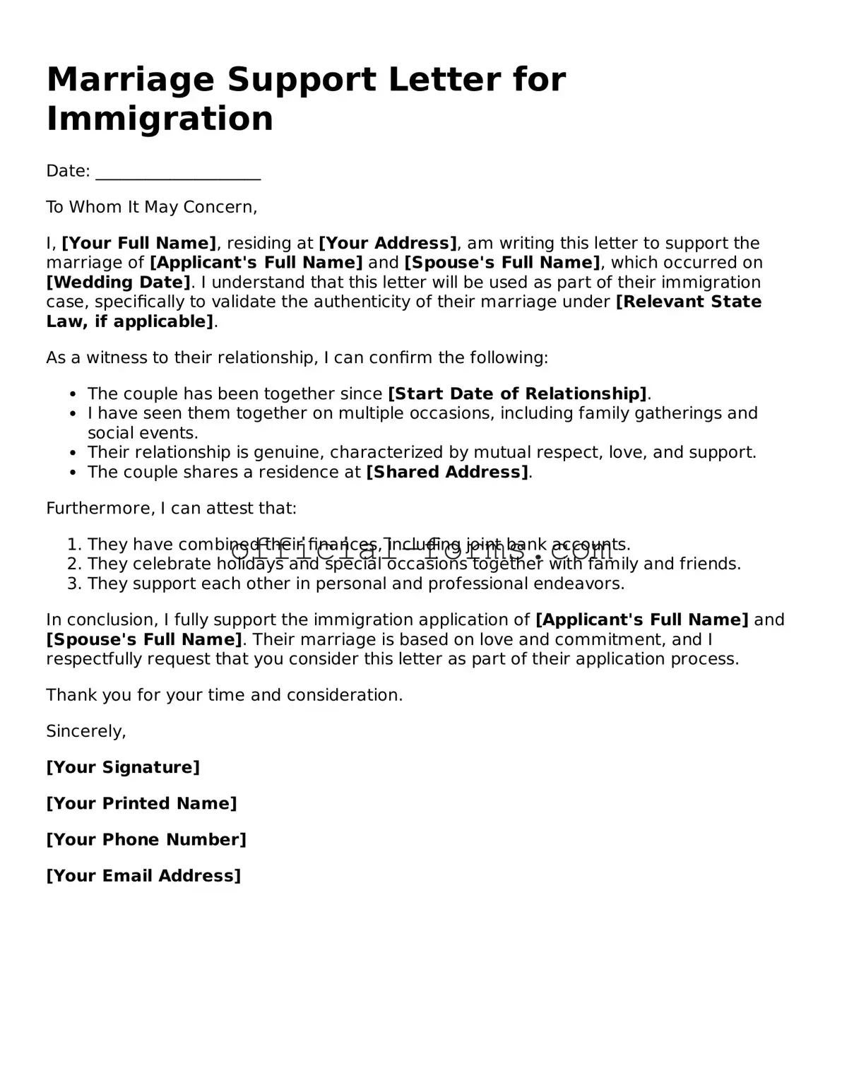 Attorney-Verified Marriage Support Letter for Immigration Template
