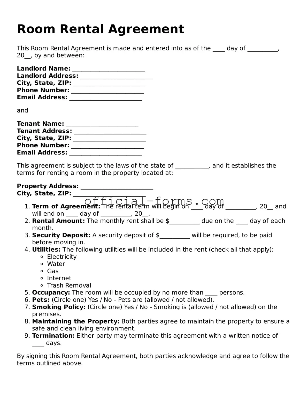 Attorney-Verified Room Rental Agreement Template