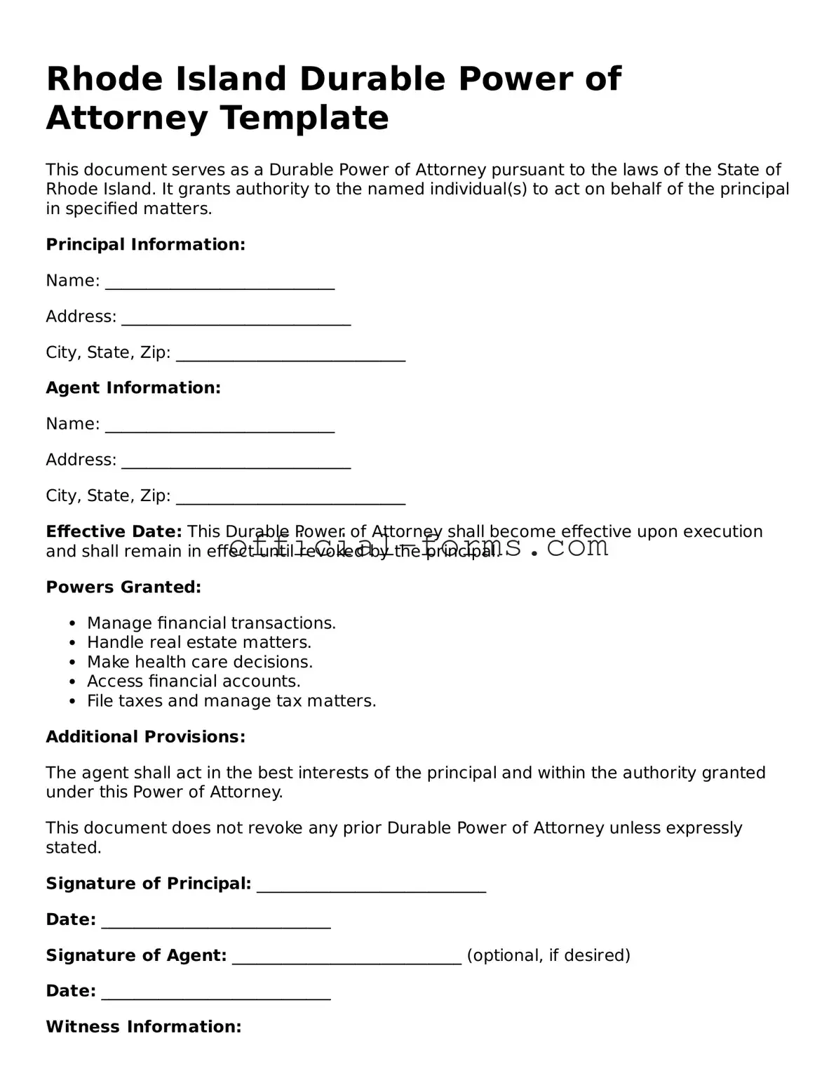 Official Rhode Island Durable Power of Attorney Document