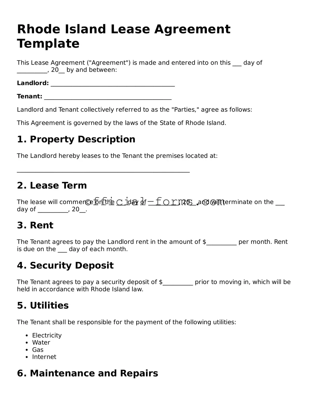 Official Rhode Island Lease Agreement Document