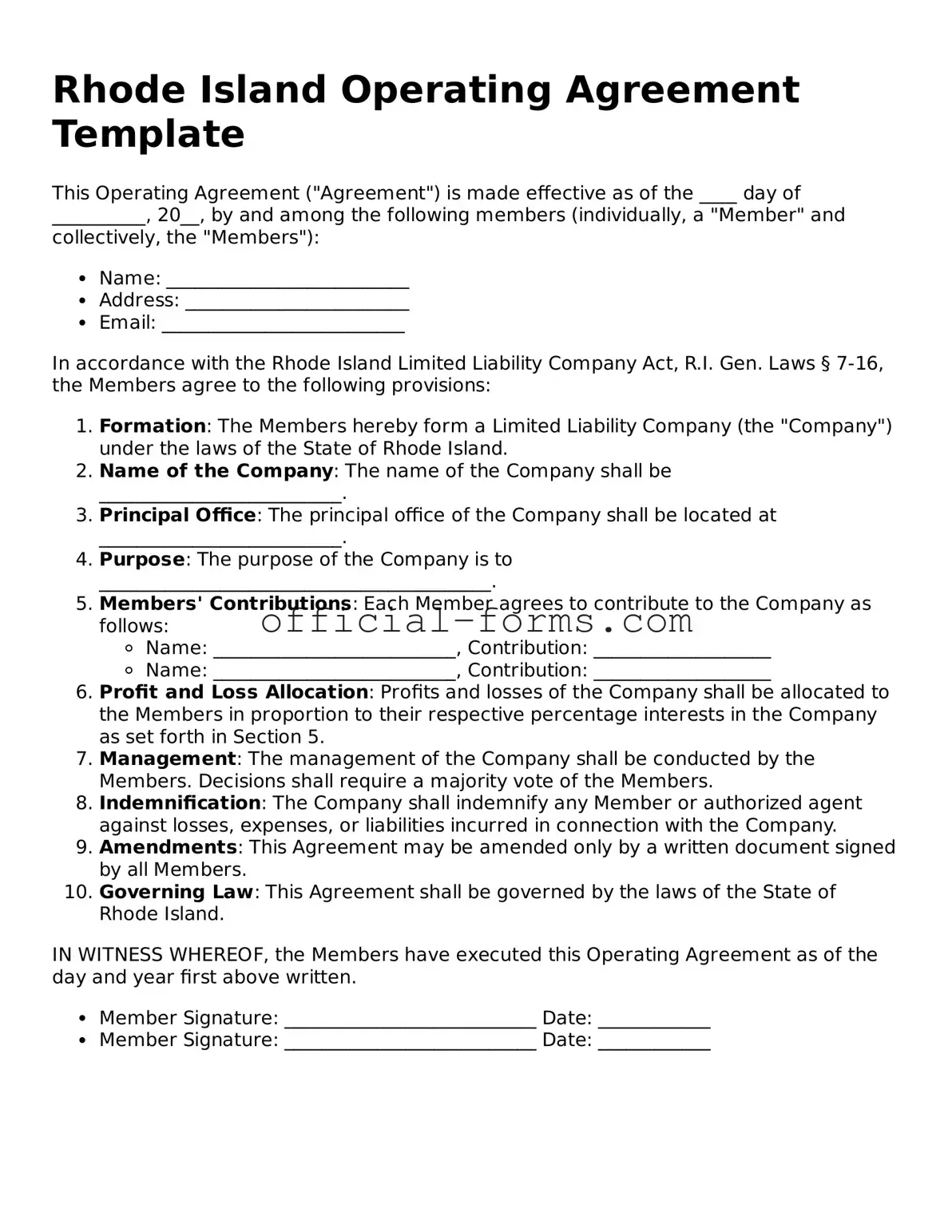 Official Rhode Island Operating Agreement Document