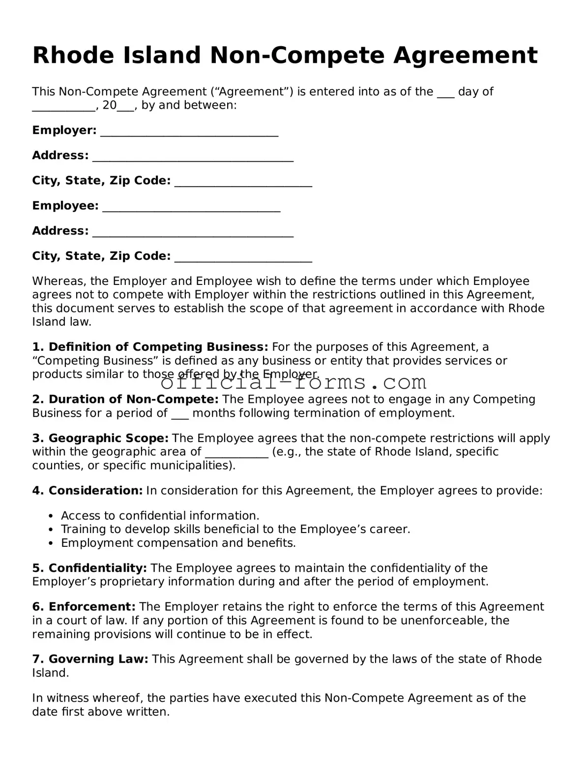 Official Rhode Island Non-compete Agreement Document
