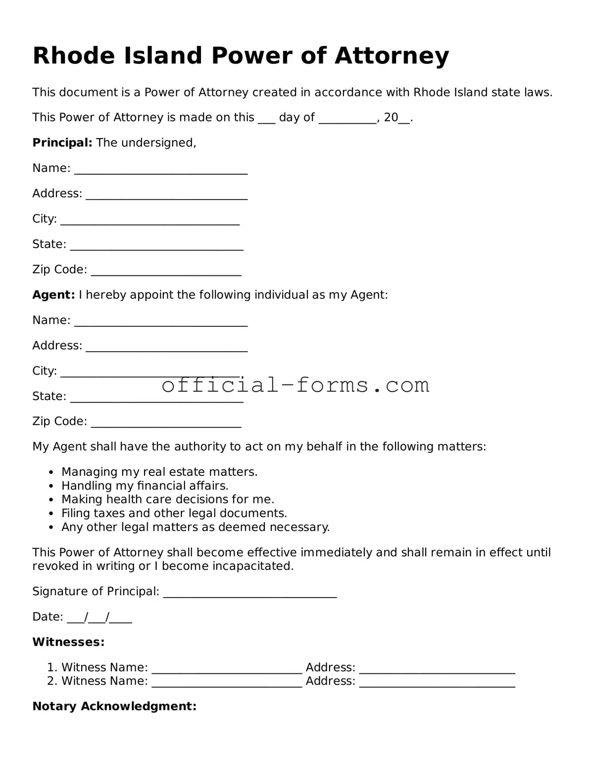 Official Rhode Island Power of Attorney Document