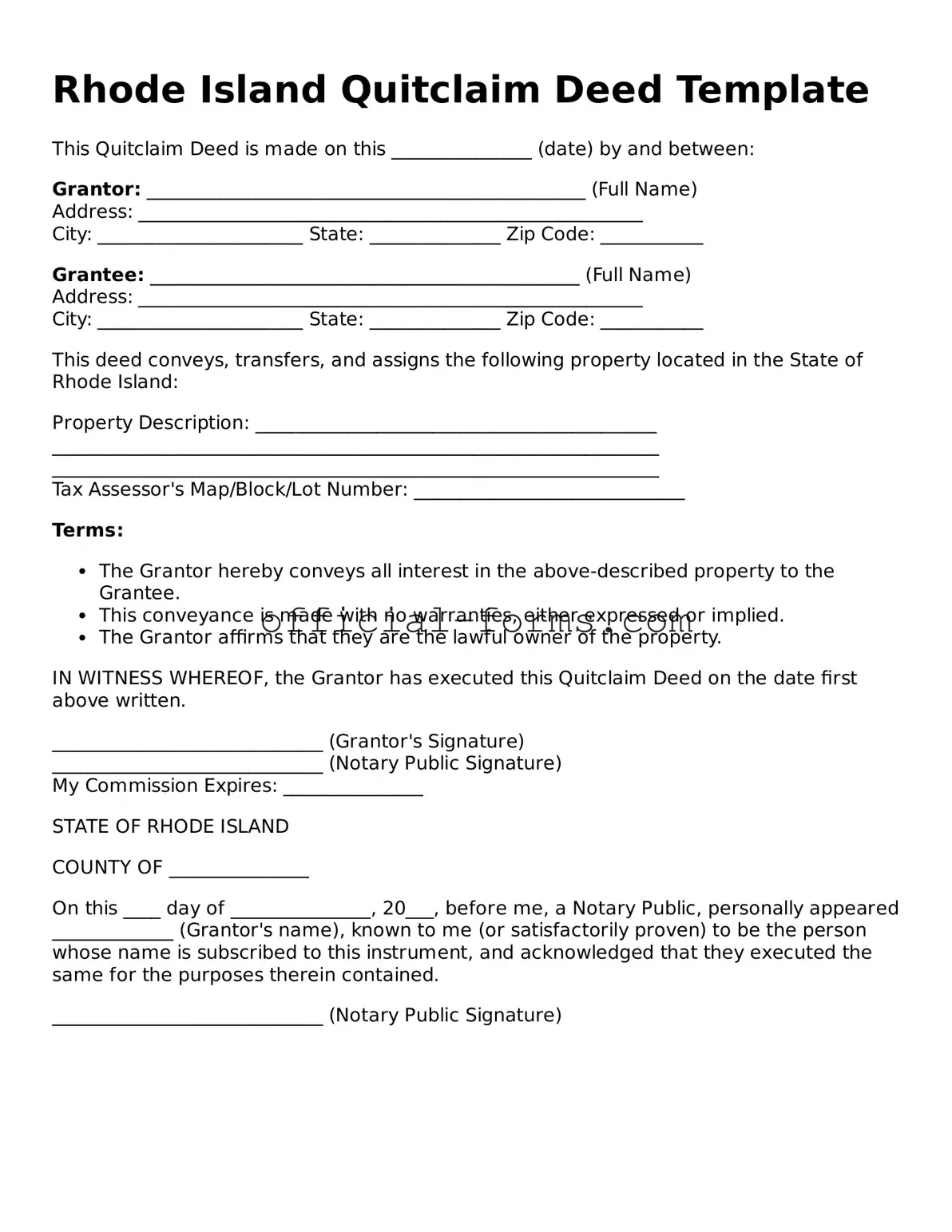 Official Rhode Island Quitclaim Deed Document