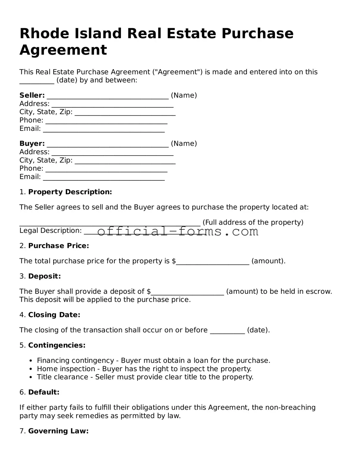 Official Rhode Island Real Estate Purchase Agreement Document