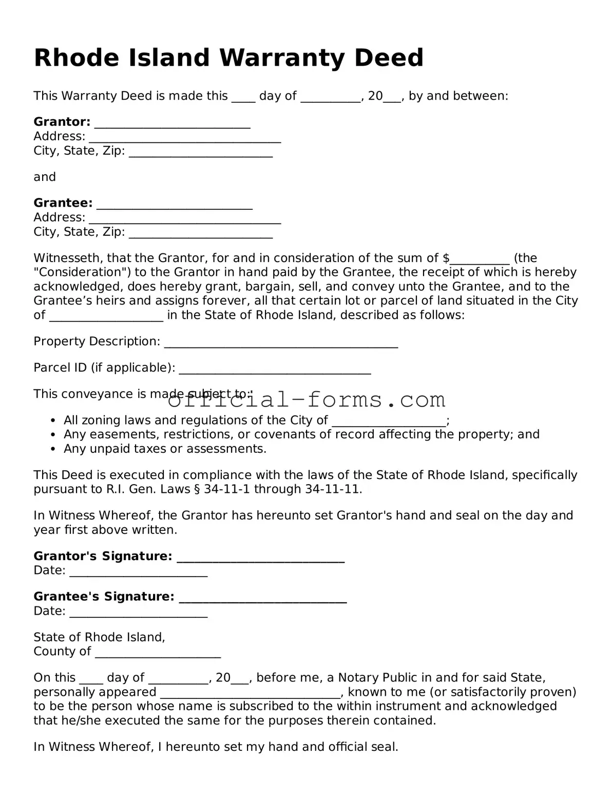 Official Rhode Island Deed Document