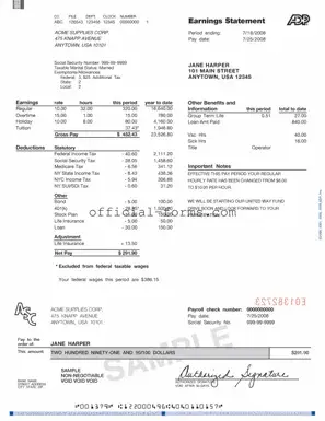 Blank Adp Pay Stub Form