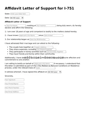 Attorney-Verified Affidavit Letter of Support for I-751 Template