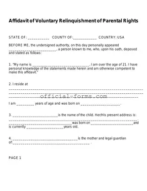 Blank Affidavit Parental Rights Form