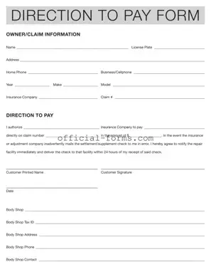 Blank Authorization And Direction Pay Form