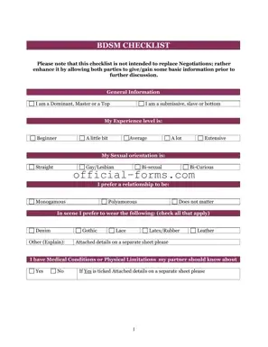 Blank Bdsm Checklist Form