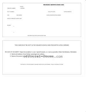Blank Auto Insurance Card Form
