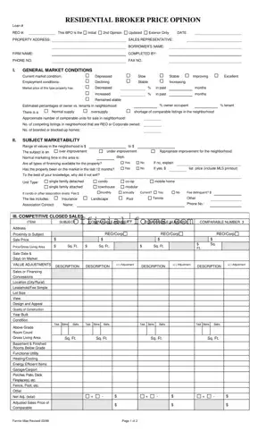 Blank Broker Price Opinion Form