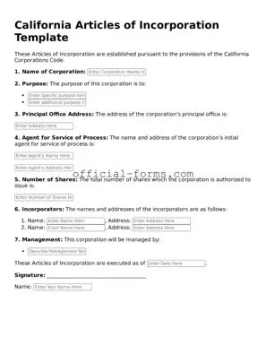 Official California Articles of Incorporation Document