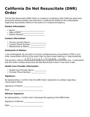 Official California Do Not Resuscitate Order Document