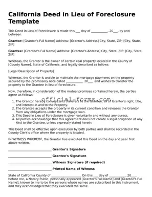 Official California Deed in Lieu of Foreclosure Document