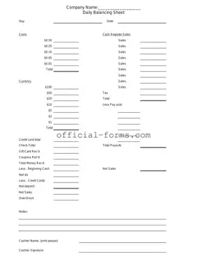 Blank Cash Drawer Count Sheet Form