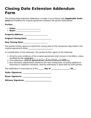 Attorney-Verified Closing Date Extension Addendum Form Template