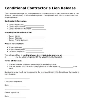 Attorney-Verified Conditional Contractor’s Lien Release Template