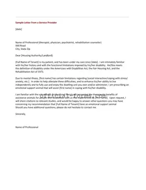 Blank Emotional Support Animal Letter Form