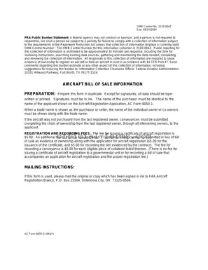 Blank Aircraft Bill of Sale AC 8050-2 Form