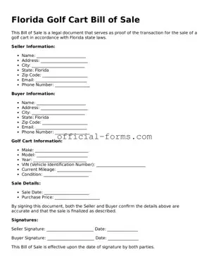 Official Florida Golf Cart Bill of Sale Document