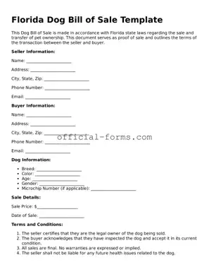 Official Florida Dog Bill of Sale Document