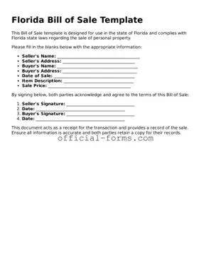 Official Florida Bill of Sale Document