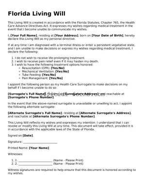 Official Florida Living Will Document