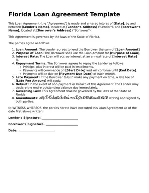 Official Florida Loan Agreement Document
