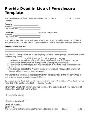 Official Florida Deed in Lieu of Foreclosure Document