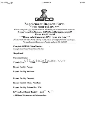 Blank Geico Supplement Request Form