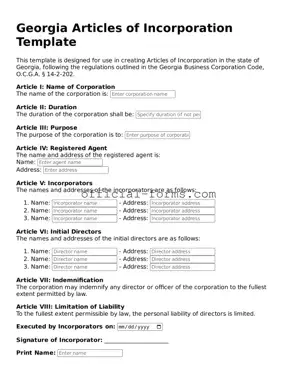 Official Georgia Articles of Incorporation Document