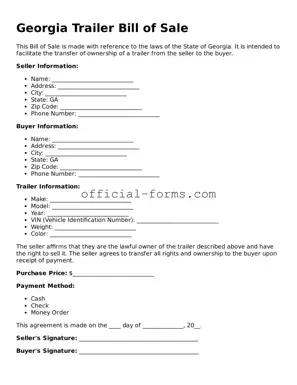 Official Georgia Trailer Bill of Sale Document