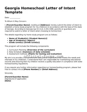 Official Georgia Homeschool Letter of Intent Document