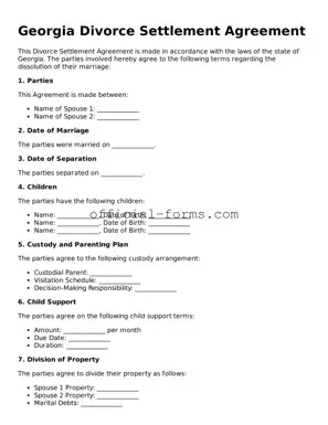 Official Georgia Divorce Settlement Agreement Document