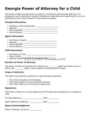 Official Georgia Power of Attorney for a Child Document